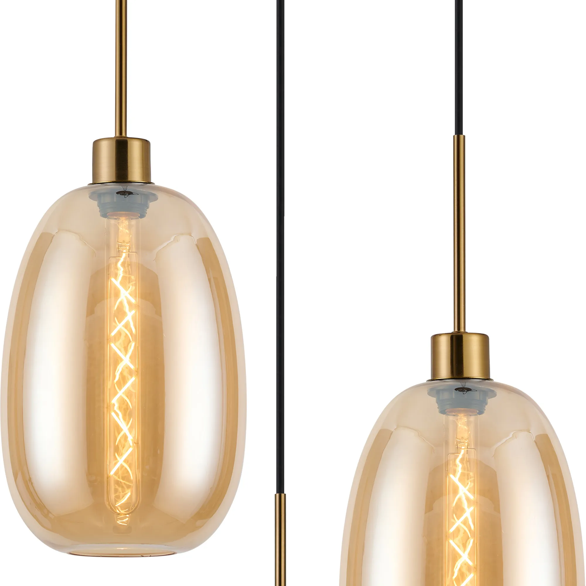 Lori 40cm Round Pendant, 3 Light Adjustable E27, Antique Gold/Amber Slim Curved Trapezium Shades DK1173  Deco Lori Antique Gold